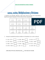 Ficha Sumas Restas Multiplicaciones y Divisiones para Cuarto de Primaria