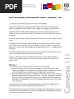 C111 Convenio Sobre La Discriminación Empleo y Ocupación PDF