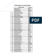 List of Branches To Remain Open: Serial No. Branch - Name Region