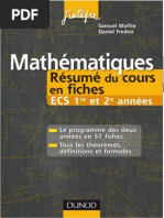 Mathématiques - Résumé Du Cours en Fiches ECS 1re Et 2e Années by Fredon, Daniel Maffre, Samuel PDF