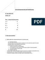 Choose The Best Answer: 1. Briefly Explain The Component/elements of A Business Plan 1) Executive Summary