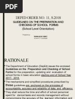 DEPED ORDER NO. 11, S.2018: Guidelines On The Preparation and Checking of School Forms (School Level Orientation)