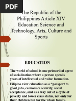 The Republic of The Philippines Article XIV Education Science and Technology, Arts, Culture and Sports