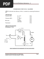 Electrical Machines Laboratory - 2: AIM: To Determine The Efficiency of The D.C. Machine by Conducting Swineburne's