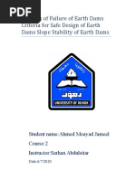 Causes of Failure of Earth Dams Criteria For Safe Design of Earth Dams Slope Stability of Earth Dams