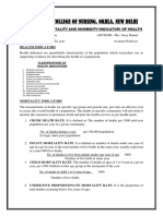 Holy Family College of Nursing, Okhla, New Delhi: Handout On Mortality and Morbidity Indicators of Health