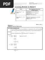 Learning Module in Math 8: Date Most Essential Learning Competencies