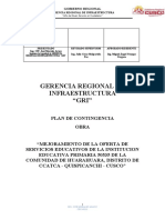 Gerencia Regional de Infraestructura "GRI": Plan de Contingencia Obra