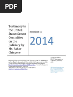 12 16th 2014 Letter of Written Testimony To The U S Senate Committee On The Judiciary Regarding Highly Shielded Sexual Predators - Extortioners