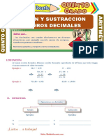 Suma y Resta de Números Decimales para Quinto Grado de Primaria