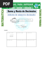 Ficha Suma y Resta de Decimales para Tercero de Primaria