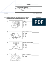 1) I Like - A) Hat B) Bat C) Cat: Peperiksaan Semester 1 Bahasa Inggeris Pemahaman Tahun 1