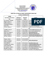 Directory of English Subject Dept. Heads and School Coordinators