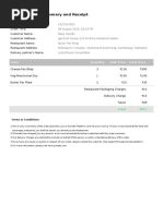 Zomato Order: Summary and Receipt: Item Quantity Unit Price Total Price