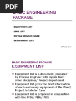 Basic Engineering Package: Equipment List Line List Piping Service Index Instrument List