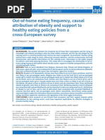 Out-Of-Home Eating Frequency, Causal Attribution of Obesity and Support To Healthy Eating Policies From A Cross-European Survey