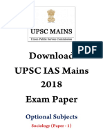 UPSC IAS Mains 2018 Optional Subject Sociology Exam Paper 1 - WWW - Dhyeyaias.com