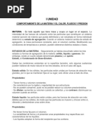 Unidad 1 (Teoria) COMPORTAMIENTO DE LA MATERIA Y EL CALOR, FLUIDOS Y PRESION