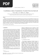 A Preliminary Study of Manufacture of Cement From Rice Husk Ash