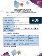 Guía de Actividades y Rúbrica de Evaluación - Paso 3 - Diseño de Actividades para El Desarrollo Del Pensamiento Lógico-Matemático (D.P.L.M.)