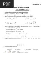 St. Joseph Chatolic School - Adama: April 2020 Work Sheet