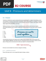 B2 Course: Unit 9 - Pronouns and Determiners