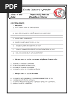 Atividade de Ciências 4º Ano Sistema Solar