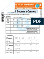 Ficha de Unidad Decena Centena para Segundo de Primaria PDF