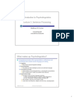 Introduction To Psycholinguistics Lecture 3: Sentence Processing