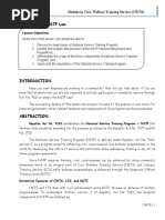 Lesson 1: The NSTP Law: Module in Civic Welfare Training Service (CWTS)