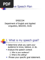 Effective Speech Plan: Speecom Department of English and Applied Linguistics, BAGCED, DLSU