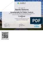 Sigurdur Hannesson Metallography For Failure Analysis Certificate