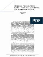 Gadamer y Los Presocráticos. La Teología de La Esperanza en El Límite Oculto de La Hermenéutica