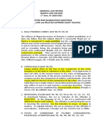 Criminal Law Review Manila Law College 1 Sem, SY 2020-2021 Selected Bar Examination Questions in Criminal Law and Related Supreme Court Rulings