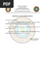 Certificate of Unemployment Camangaan West