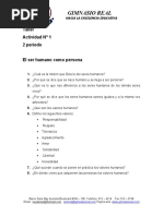 Taller Religion 6 ° EL SER HUMANO COMO PERSONA.