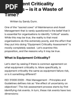 Equipment Criticality Analysis - Is It A Waste of Time? - Assetivity PDF