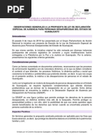 Observaciones A La Iniciativa para La Ley de Declaración Especial de Ausencia en Guanajuato