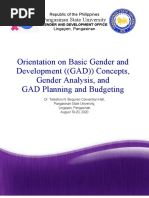 Orientation On Basic Gender and Development ( (GAD) ) Concepts, Gender Analysis, and GAD Planning and Budgeting