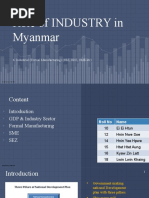 Role of INDUSTRY in Myanmar: 6. Industrial (Formal Manufacturing) (SEZ, SDZ, SME Etc)