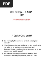 WH College - E-MBA HRM: Preliminary Discussion