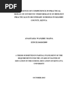 Influence of Competence in Practical Skills On Students' Performance in Biology Practicals in Secondary Schools in Kiambu County, Kenya