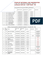 Consortium of National Law Universities: Provisional 2nd List - CLAT 2020 - PG