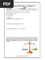 Lista de Exercícios 1 - Equação Do 1° Grau