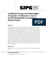 Livelihood Strategy and Vulnerability of Squatters' Settlement: A Case of Sunwal Municipality, Nawalparasi, Western Nepal