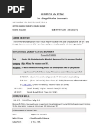 Curriculam Vitae Mr. Bagul Vishal Somnath: Educational Qualification: Summary