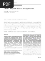 Utilization of Vegetable Wastes For Bioenergy Generation