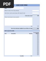 Cash Flow Form in Excel