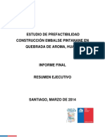 Resumen Ejecutivo (2014) - Estudio de Prefectavilidad Construccion Embalse Pintanane en Quebrada de Aroma Huara