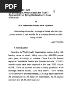 (2018) 2 SCC Cri J-22 Do Dying Lips Always Speak The Truth? Admissibility of Dying Declaration in Case of Suicide